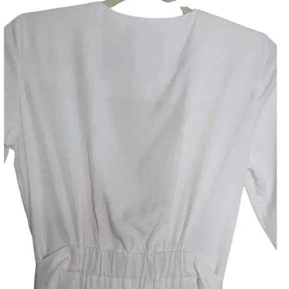 ZARA White Asymmetric Button Detail Midi Dress Tie Waist Linen Blend XS EUC - Picture 8 of 9